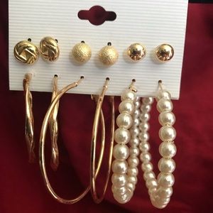 6 pair of golden earrings